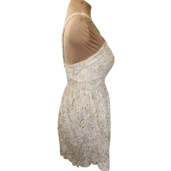 CLUB MONACO "Doina" Cream & Gold  Lace Halter Dress - Size 10 - Picture 6 of 15